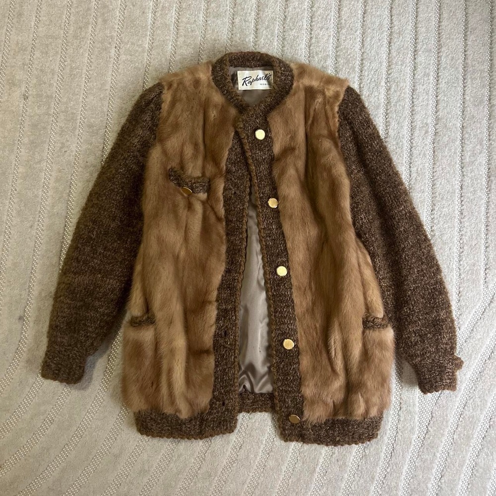 VTG 70s Raphael's Brown faux fur jacket size M/L Retro Preppy Classic Glam